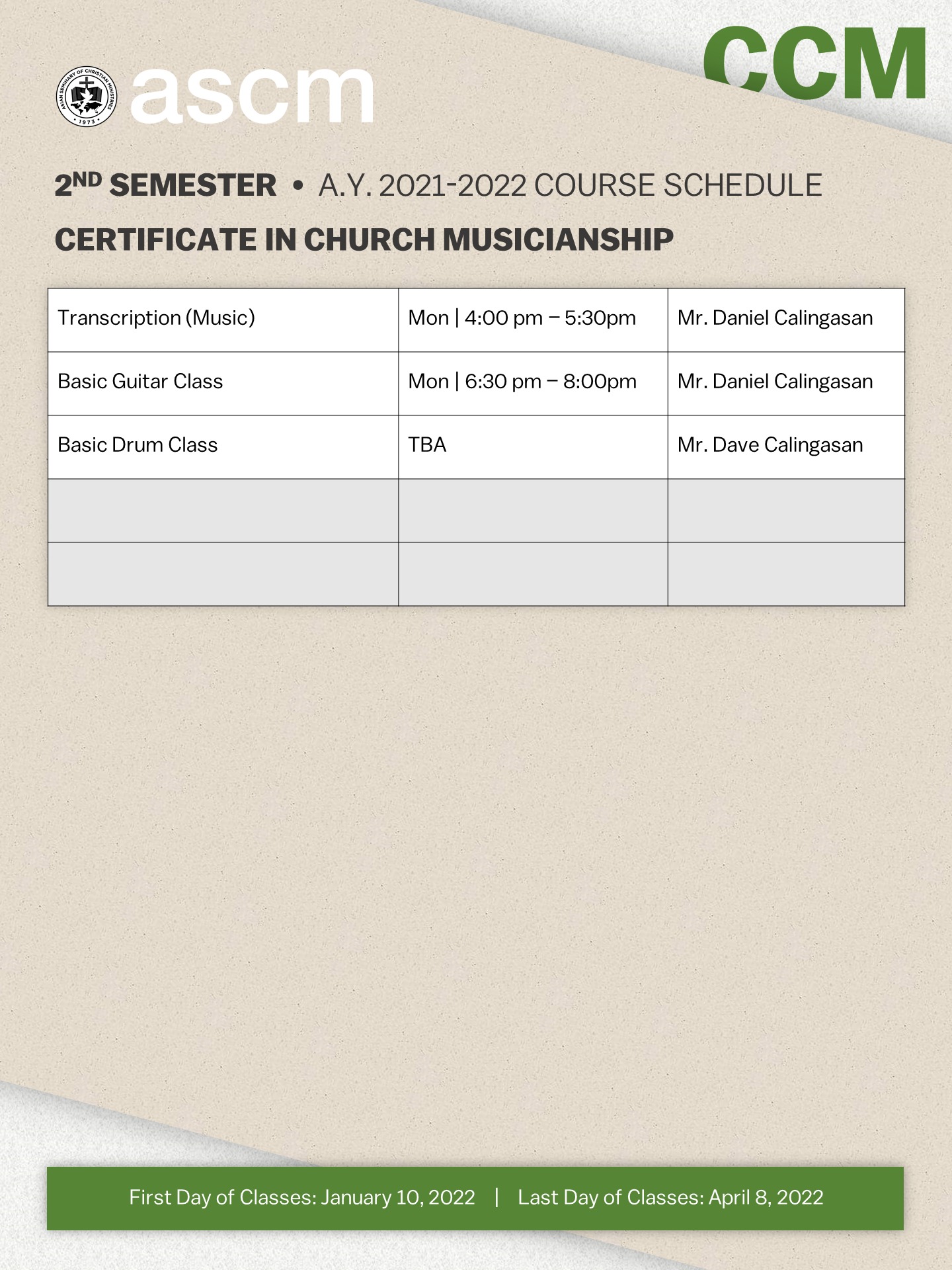 Online Course Schedules (2nd Semester) AY 2021-2022 - ASCM