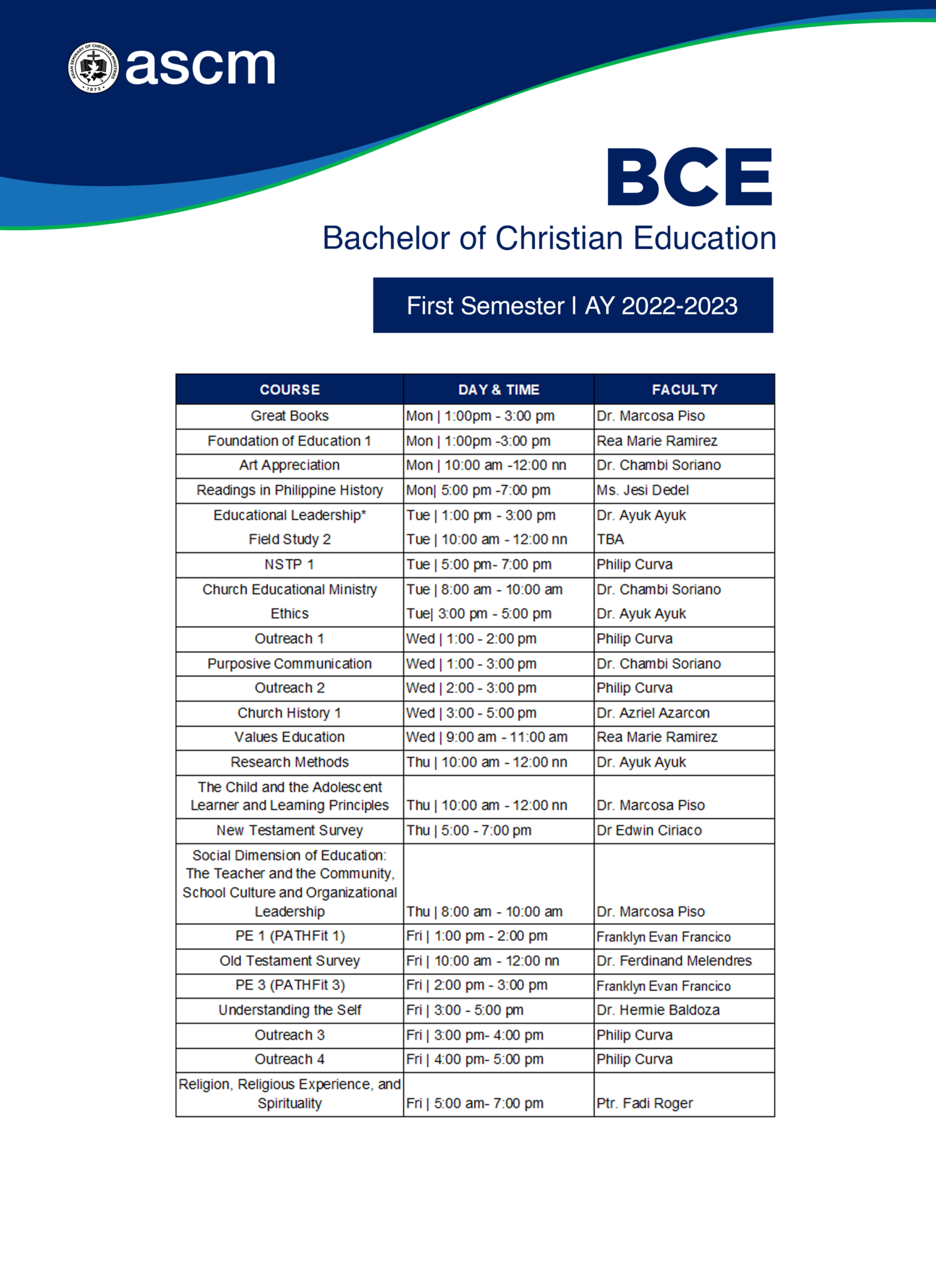 Course Schedules (1st Semester) AY 2022-2023 - ASCM