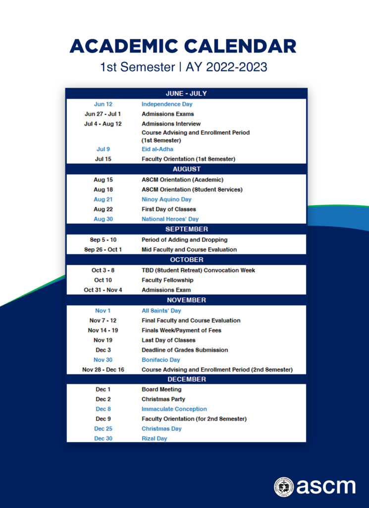 Academic Calendar AY 2022-2023 - ASCM