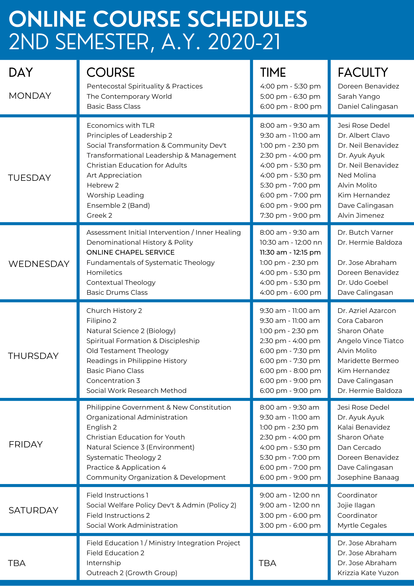 Online Course Schedules (2nd Semester) AY 2020-2021 - ASCM