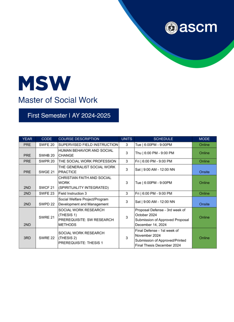 Course Schedules (1st Semester) AY 20242025 ASCM